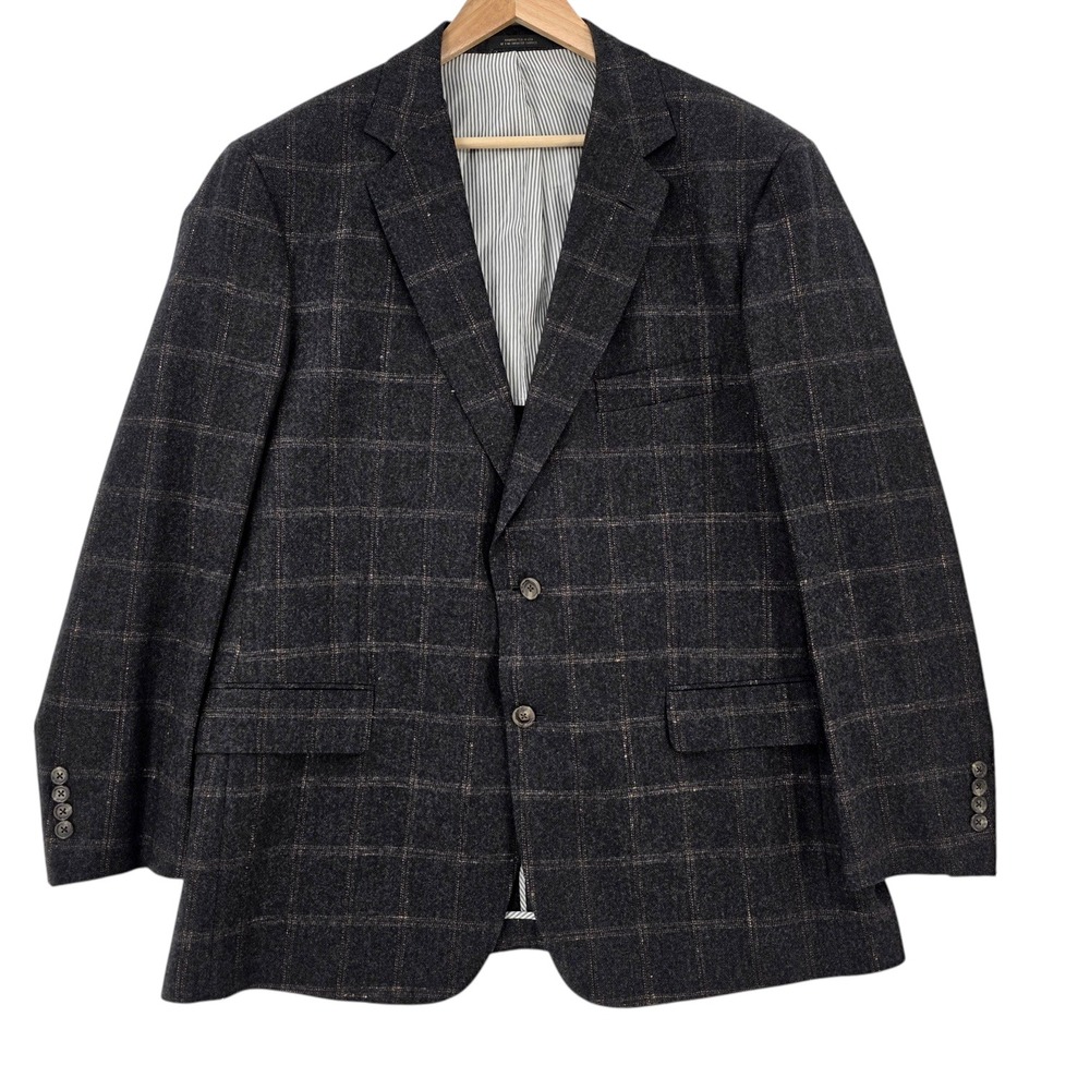 Allen Edmonds Mens 46 REG Charcoal Windowpane Wool Cashmere Blazer